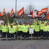 Members of the GMB union, from the refuse, recycling and cleansing department, followed through with a threat to go on strike at the depot in Lancing. Photo: Eddie Mitchell