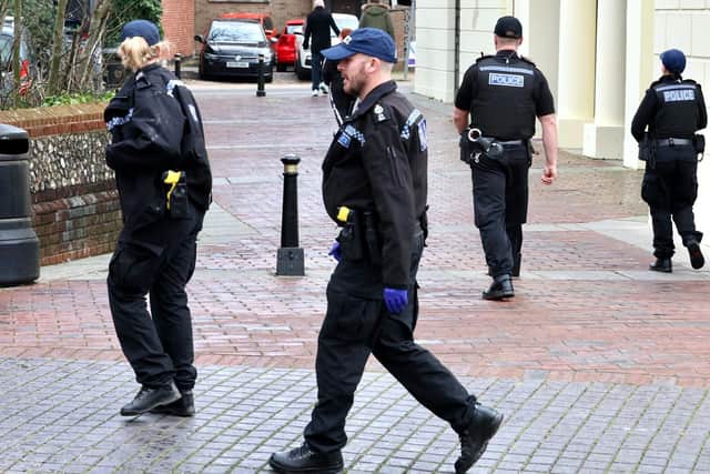 Searches of the area, including the use of a police drone in Liverpool Gardens, have also place after the stabbing in Worthing town centre. Photo: Eddie Mitchell