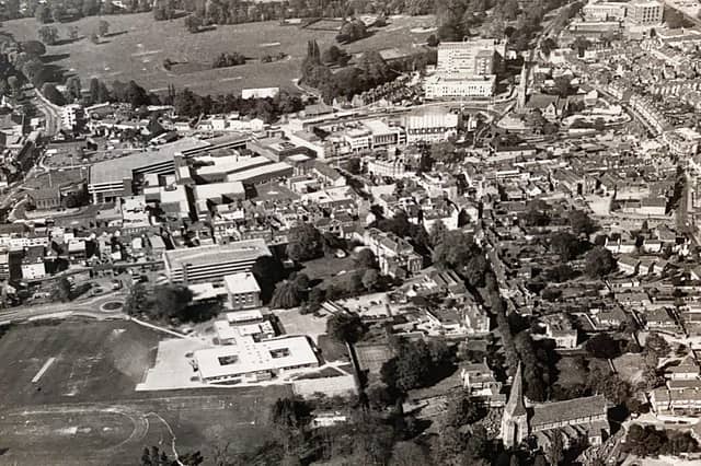 An aerial view of Horsham from 1980
