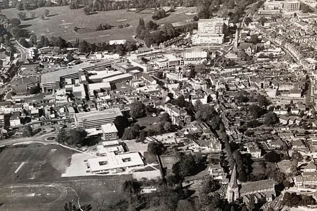 An aerial view of Horsham from 1980