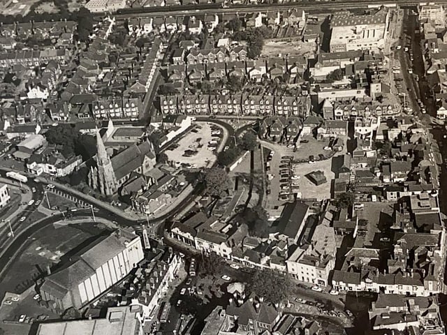 An updated aerial picture showing the centre of Horsham