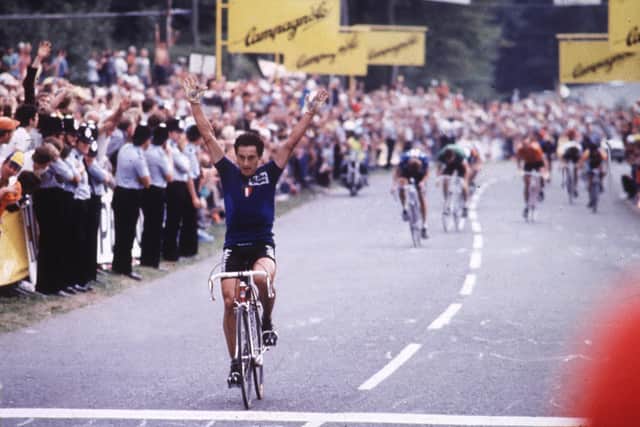 Giuseppe Saronni wins the 1982 World Cycling Championships at Goodwood. Photo: Graham Watson.