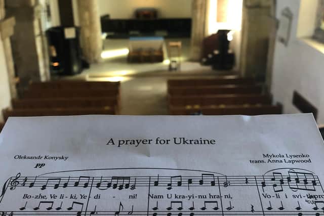 This Sunday, the Choir of St. Nicholas, Worth, will be singing "Prayer for Ukraine" (Молитва за Україну) as their communion anthem at the 10am service. Picture courtesy of Mark Harrison