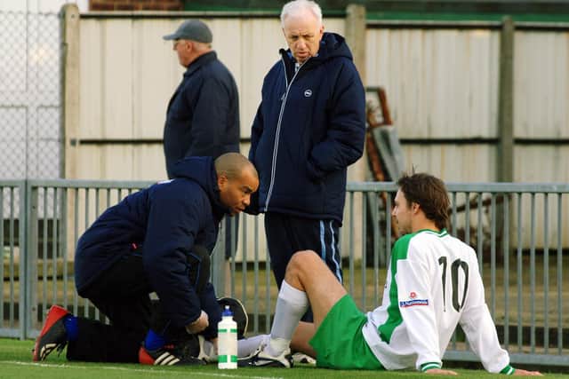 Flashback to the early 2000s and a concerned Jack Pearce looks on as a Rocks player is treated at Nyewood Lane