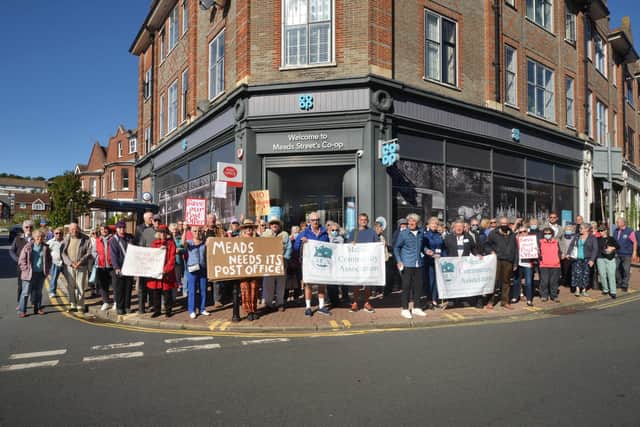 Meads Community Association (MCA) and local residents protesting about the closure of the Co-op and Post Office in Meads Street,  Eastbourne. Photo from Justin Lycett. SUS-220321-110711001