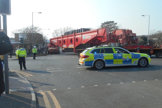 Abnormal load passing through Bexhill on March 20. Photo taken by Margaret Garcia at the junction of A259 and Combe Valley Way. SUS-220321-063609001