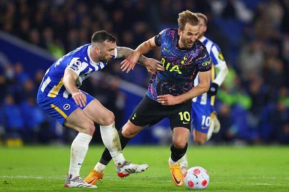 Brighton defender Shane Duffy grapples with Tottenham striker Harry Kane during their recent Premier League fixture at the Amex Stadium