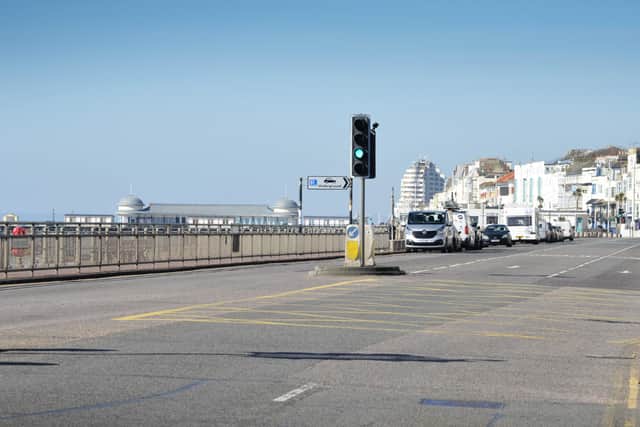 Coronavirus: Hastings seafront pictured on day one of the UK lockdown. SUS-220322-111049001