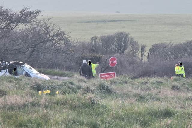 Filming took place on Beachy Head on Monday, March 21. Picture from @SussexIncidents SUS-220322-161716001