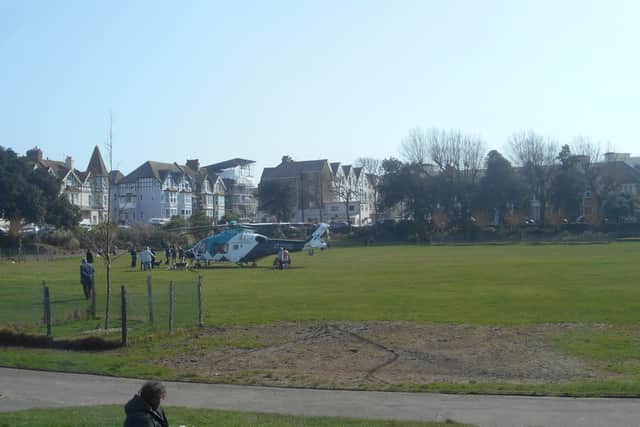 The air ambulance in Egerton Park. Picture by Margaret Garcia SUS-220322-171129001