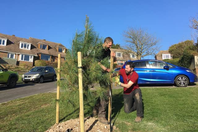 Ben Galley and David Brookhouse from Brighton and Hove City Council helping with the tree planting in Woodingdean