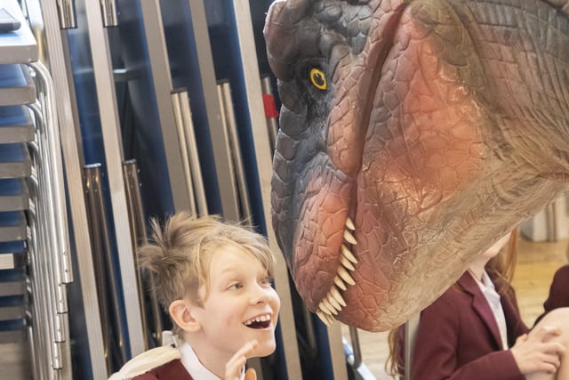 Sophie the animatronic T-Rex paid a visit to children at Lewes Old Grammar Junior School SUS-220323-103029001