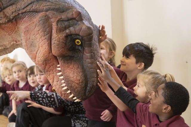 Sophie the animatronic T-Rex paid a visit to children at Lewes Old Grammar Junior School SUS-220323-102911001
