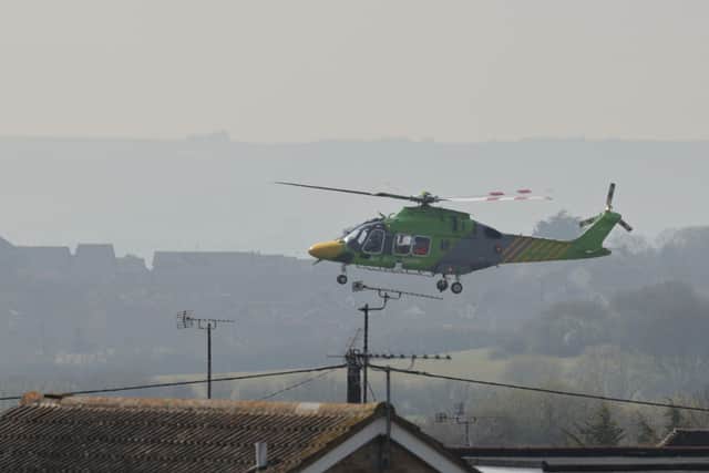 The air ambulance was seen over Pevensey on Wednesday, March 23 SUS-220323-122238001