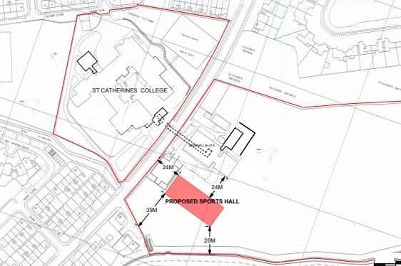 Sports hall plans for St Catherine's College. Photo from St Catherine's College. SUS-220323-122921001