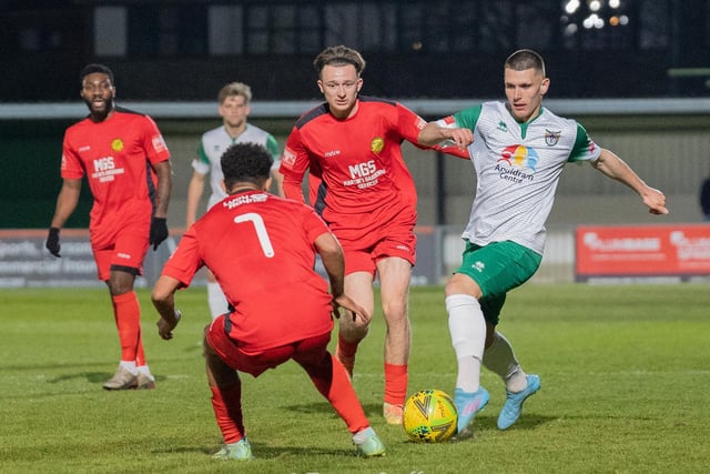 Action from Bognor's 2-1 Isthmian premier division home win over Merstham at Nyewood Lane / Pictures: Lyn Phillips and Trevor Staff