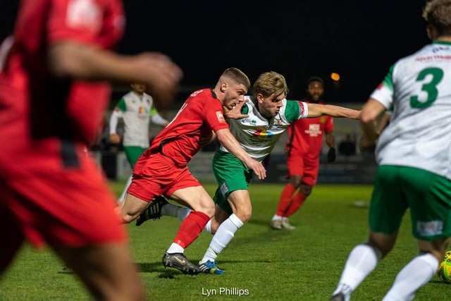 Action from Bognor's 2-1 Isthmian premier division home win over Merstham at Nyewood Lane / Pictures: Lyn Phillips and Trevor Staff