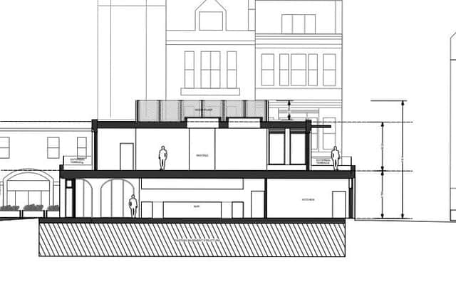 Cross section of the revised restaurant plan