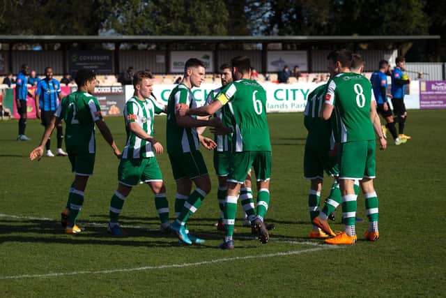 Chichester City celebrate the only goal against Sevenaoaks / Picture: Neil Holmes