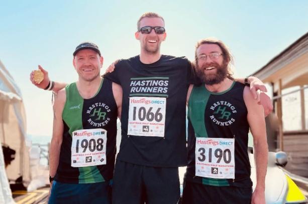 Hastings Runners' top three finishers - centre is Matt Edmonds, who was the first local man home