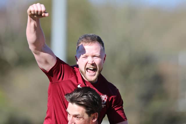 Ben Pope celebrates his goal as Hastings United win again / Picture: Scott White