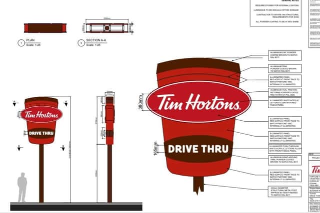 Drive thru signage plans for Tim Hortons at Bersted