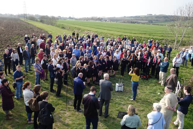 Community groups came out in force on Friday (March 25) to protest against the green gap housing plan at Chatsmore Farm in Goring-by-Sea. Photo: Eddie Mitchell