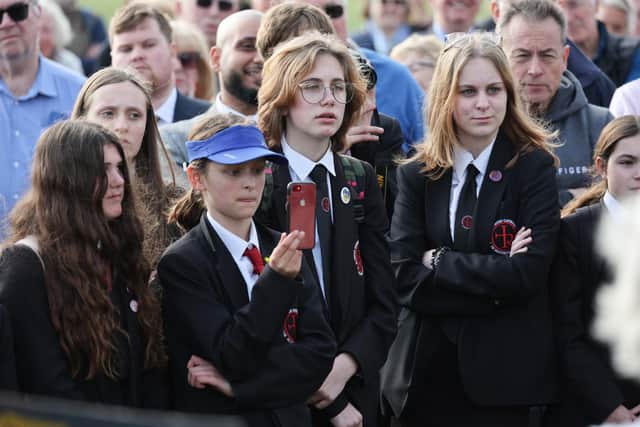 St Oscar Romero Catholic School pupils joined a 'united front' to voice their anger at the scheme at the Goring gap. Photo: Eddie Mitchell