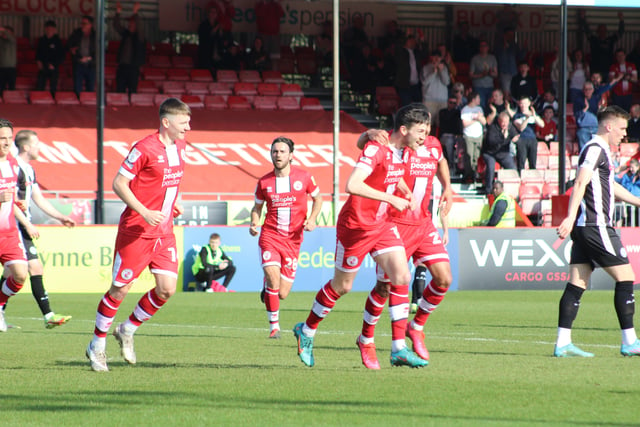 Ashley Nadesan celebrates his goal. Crawley Town v Rochdale. Picture by Cory Pickford SUS-220326-191219004