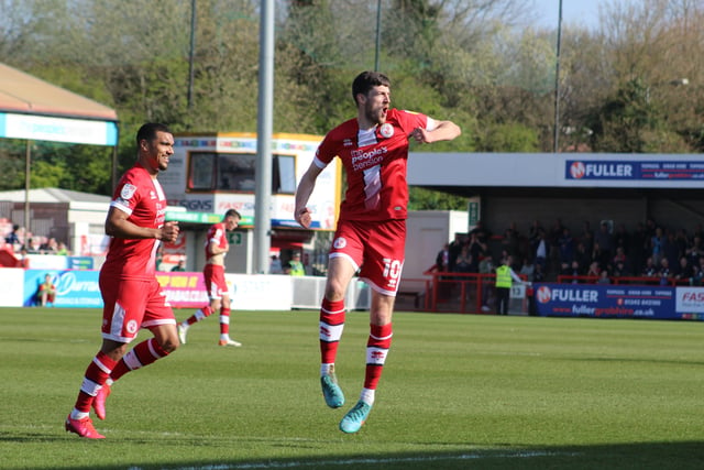 Ashley Nadesan celebrates his goal. Crawley Town v Rochdale. Picture by Cory Pickford SUS-220326-191332004