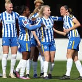 Aileen Whelan (far right) is congratulated for netting Brighton's opener in their win over West Ham. Pictures by Julian Finney/Getty Images