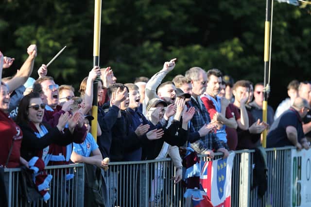 The Hastings United faithful at East Grinstead - they have turned away games into home games this season / Picture: Scott White