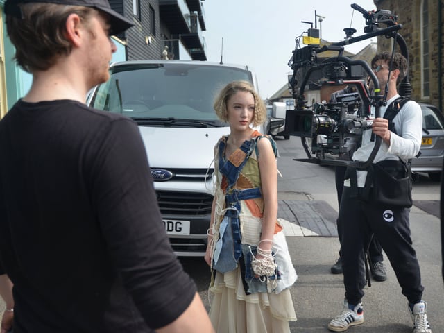 Filming of a trailer for The Tempest in Rock-a-Nore Road, Hastings. Featuring Raffiella Chapman. SUS-220329-080429001
