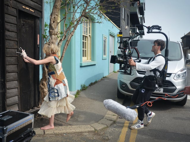 Filming of a trailer for The Tempest in Rock-a-Nore Road, Hastings. Featuring Raffiella Chapman. SUS-220329-080454001