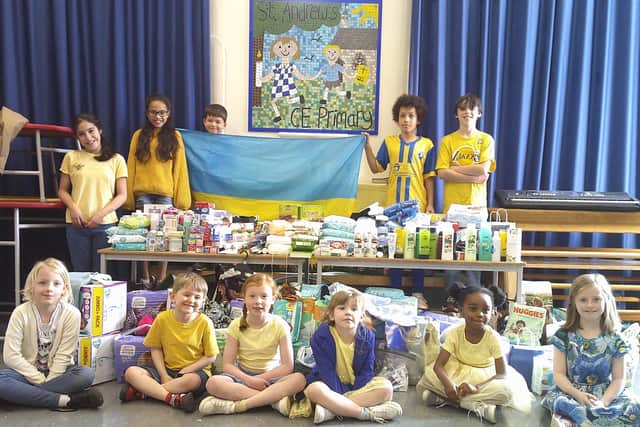 Children at St Andrew's School, Nurthurst, showed their support for Ukraine by donning yellow and blue and collection donations for those caught up in the conflict
