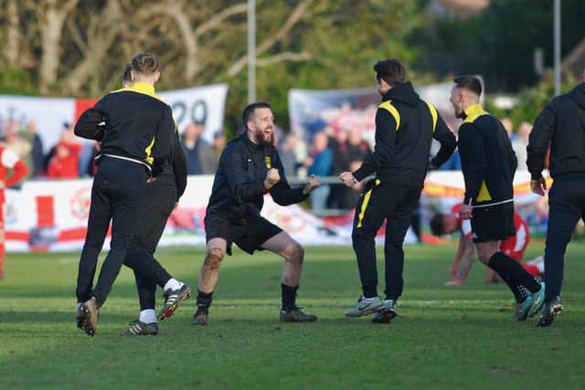 Celebrations on the sidelines at the win over North Shields / Picture: Stephen Goodger