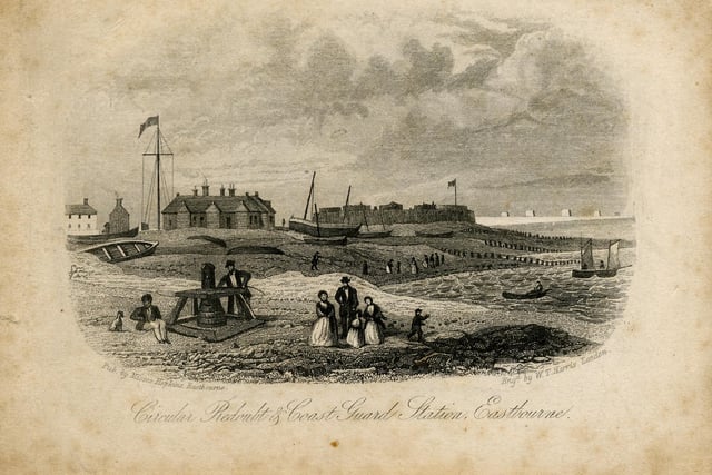 This is one of the earliest illustrations of the Redoubt Fortress. You can see part of the long line of Martello Towers in the distance

Pictures courtesy of Eastbourne Heritage Service SUS-141004-093620001