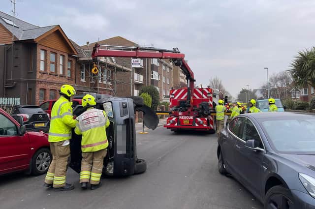 Emergency services deal with collision on Rowlands Road, Worthing. Photo: Eddie Mitchell