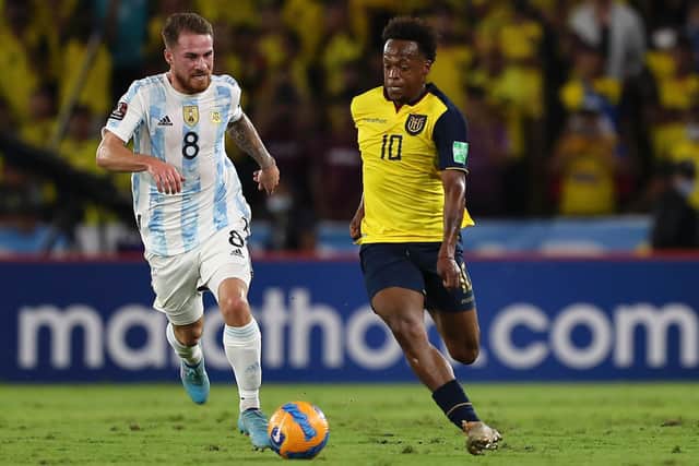 Brighton midfielder Alexis Mac Allister in action for Argentina against Ecuador in last [Tuesday] night's FIFA World Cup qualifier. Pictures by Jose Jacome - Pool/Getty Images