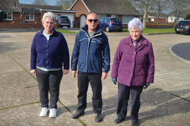 Residents in a cul de sac off Parkstone Road in Hastings have been told by the council that they need to pay a £75 application fee and submit an insurance policy covering them for £10 million to hold a jubilee lunch.
L-R: Shirley Stapleton, Derek Edwards and Yvonne Powell. SUS-220331-105708001