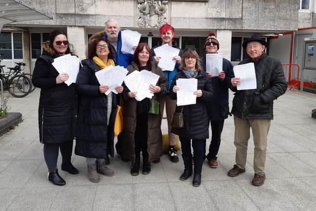 Petitioners outside the Town Hall