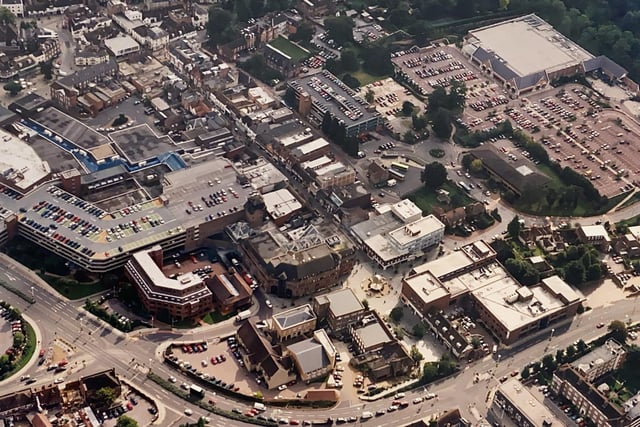 An aerial picture of Horsham town centre in the late 1990s