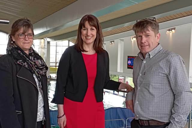 Tracie Davey, ops manager at Adur and Worthing Chamber of Commerce, Rachel Reeves and Duncan Anderson