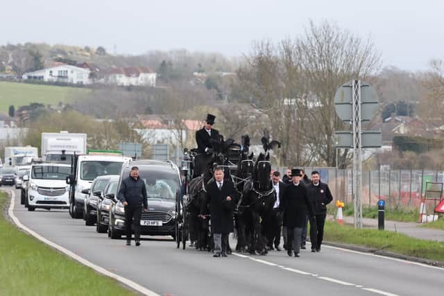 A horse-drawn hearse was pictured along the A27 ahead of traveller James Ripley's funeral. Photo: Eddie Mitchell