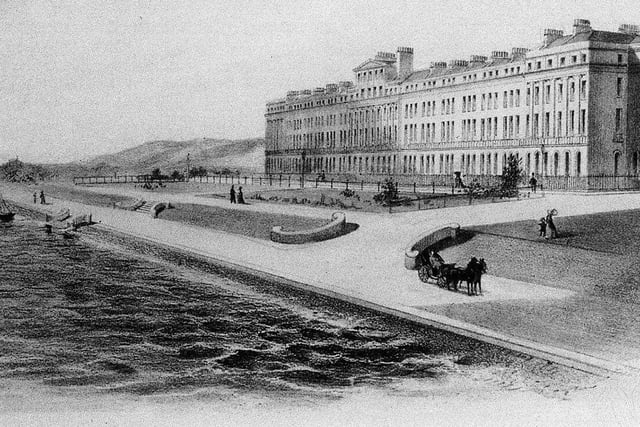 Eastbourne Carpet Gardens in 1850, from when the gardens were first created opposite the Burlington Hotel building SUS-220504-121952001