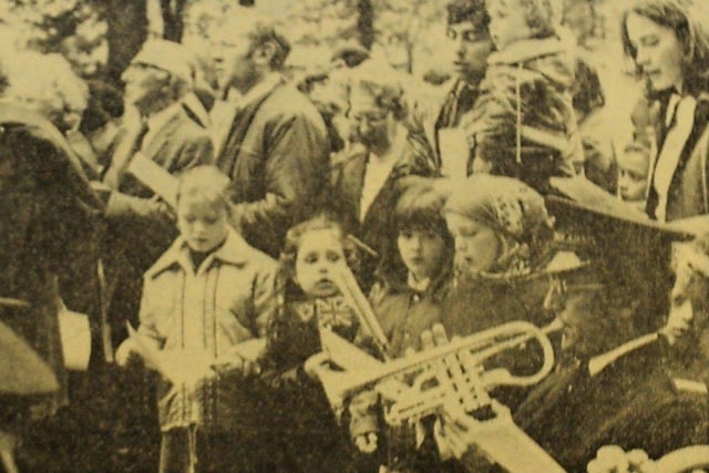 Striking a serious note, children attending a service of thanksgiving in Steyning Gardens, Worthing, on Sunday, June 5, 1977
