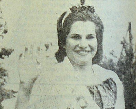 Karen Smith leading the procession in Upper Beeding as Miss Beeding and Bramber 1977