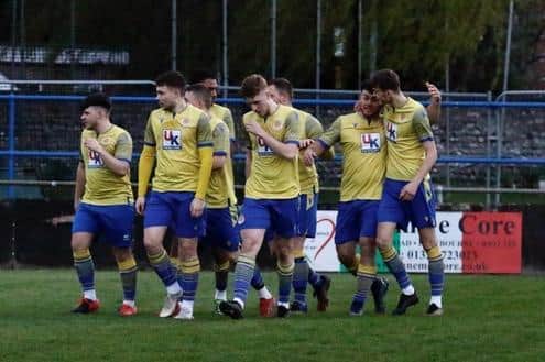 Eastbourne Town celebrate the opener in their win over Littlehampton Town / Picture: Joe Knight