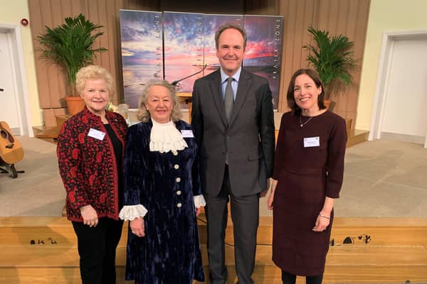 L-R: Deputy Lieutenant Juliet Smith, High Sheriff Jane King, Lord-Lieutenant Andrew Blackman with Marguerite Weatherseed. (Photo from Amy Clemens) SUS-220604-122718001