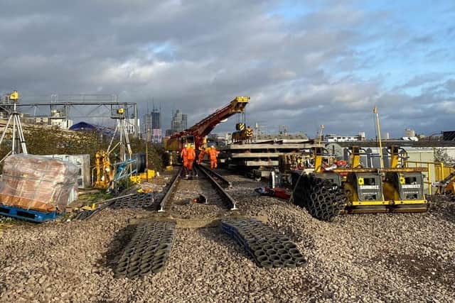 Network Rail’s £160m improvement project to improve signalling between London Victoria and East Croydon takes another step forward this Easter with new track and points being put in place at Clapham Junction. Picture courtesy of Network Rail